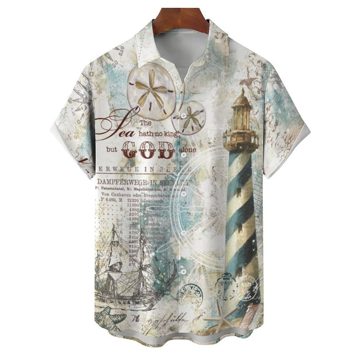 Nautical Lighthouse Casual Short Sleeve Shirt 2403000006