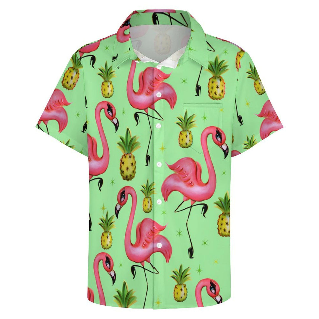Men's Hawaiian Flamingo Casual Short Sleeve Shirt 2402000084