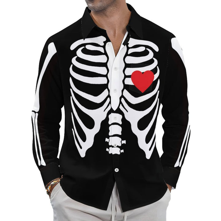 Men's Casual Skeleton Heart Printed Long Sleeve Shirt 2401000054