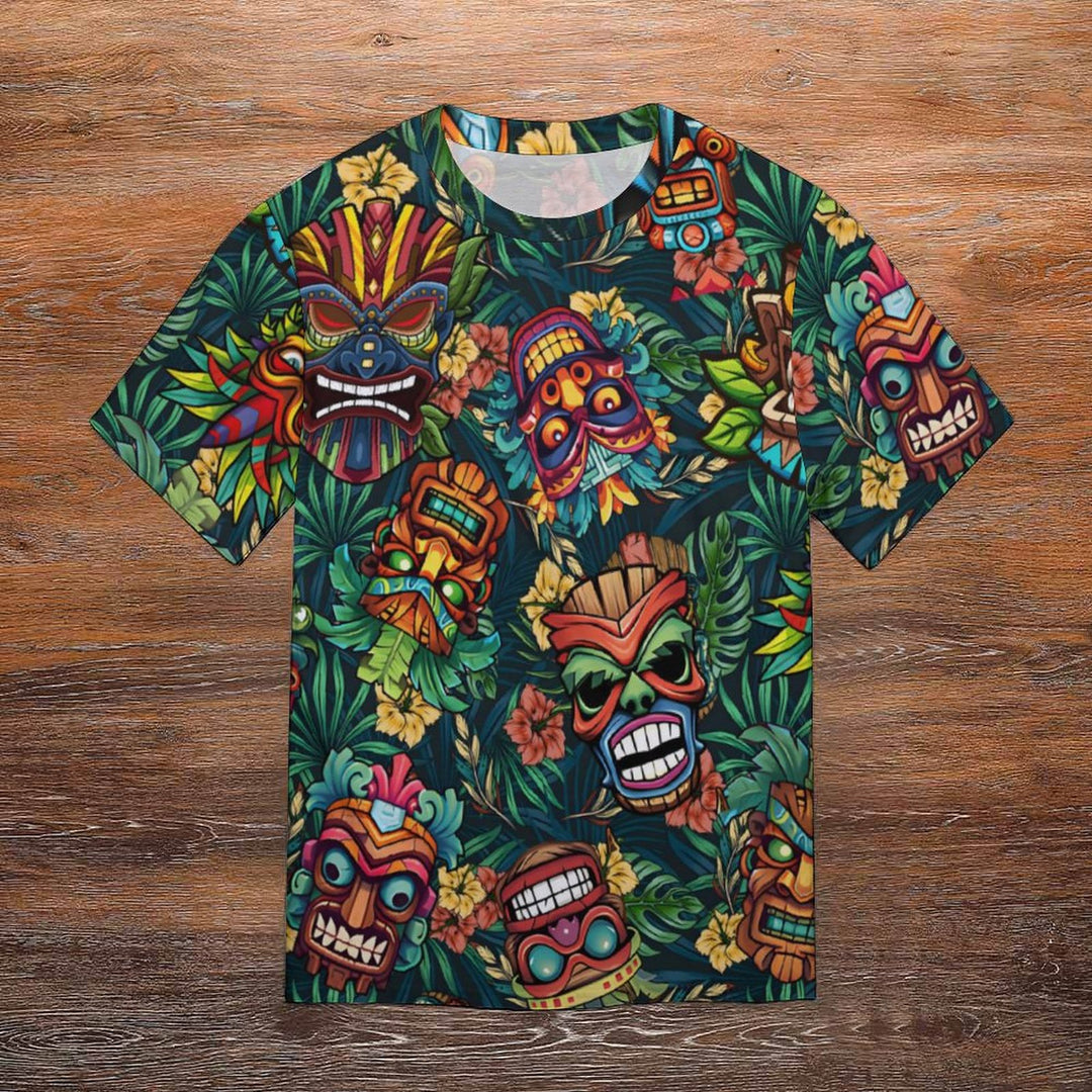 Men's Round Neck Tiki Art Casual T-Shirt 2312000407