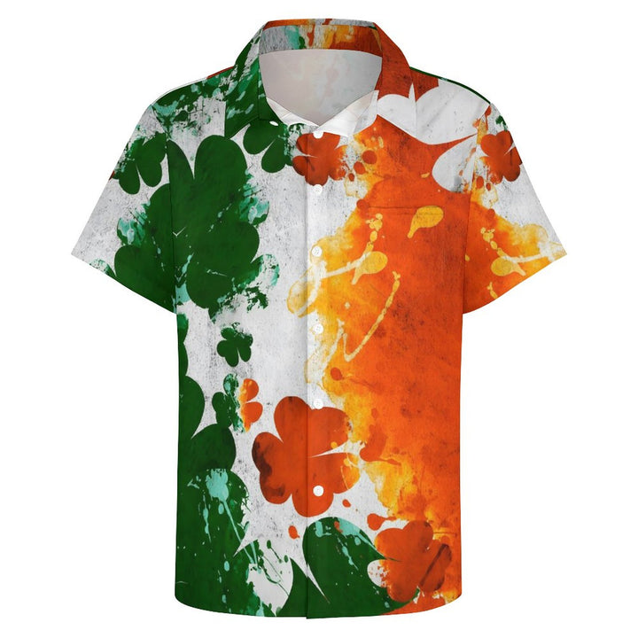St. Patrick's Day Lucky Four Leaf Clover Casual Short Sleeve Shirt 2311000621