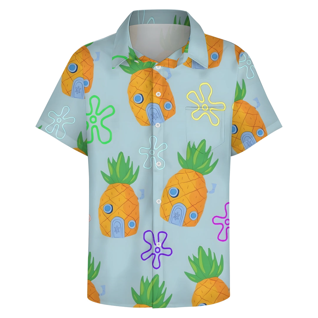 Cartoon Pineapple House Casual Short Sleeve Shirt 2403000365