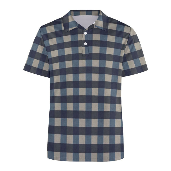Men's Button-Down Short Sleeve Check Polo Shirt 2312000285