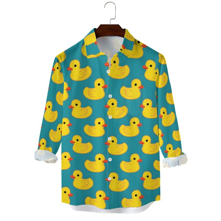 Men's Casual Little Yellow Duck Printed Long Sleeve Shirt 2312000205