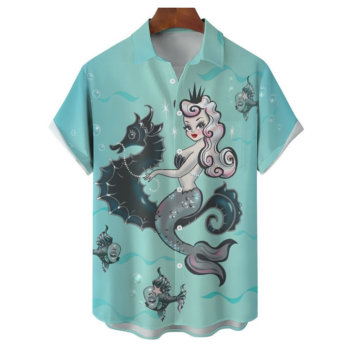 Seahorse Mermaid Casual Short Sleeve Shirt 2402000091