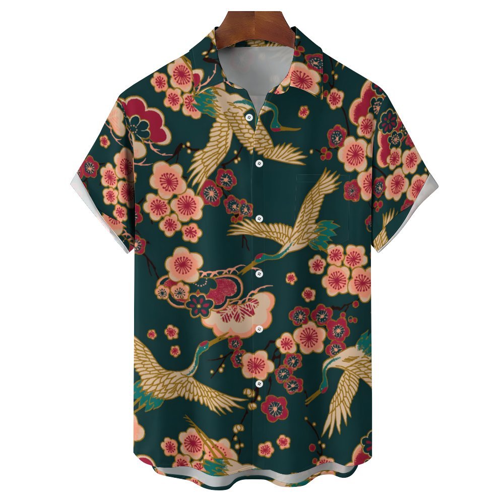 Men's Ukiyo-E Art Style Print Casual Short Sleeve Shirt 2402000318