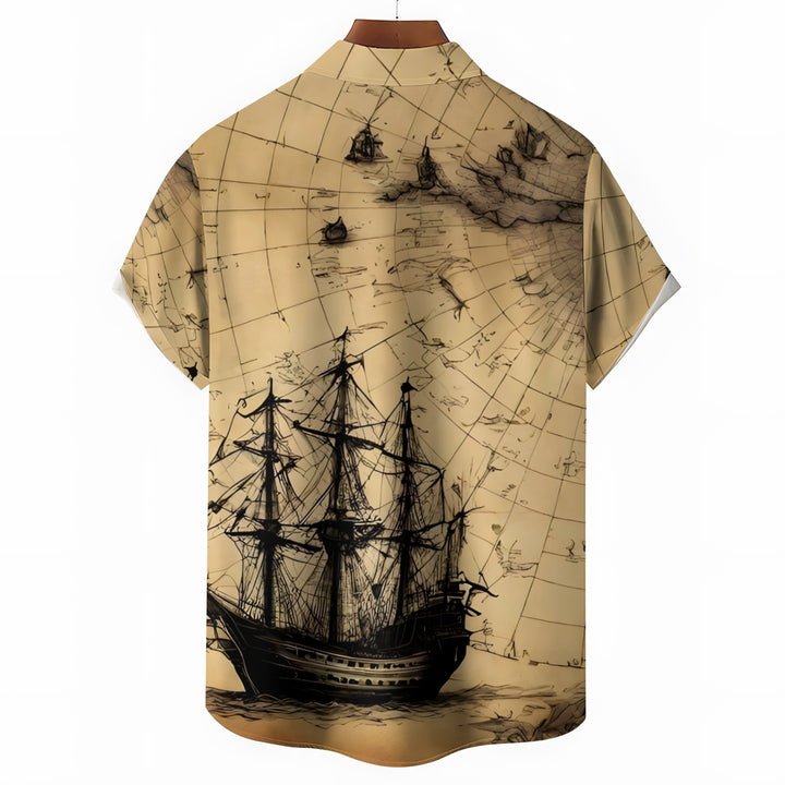 Men's Nautical Print Casual Short Sleeve Shirt 2403000020