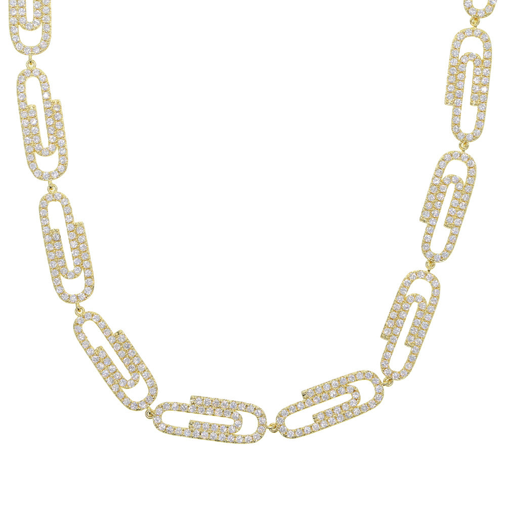 Paper Clip Pendant Necklace Full Of Diamonds Couple Necklace 240201168