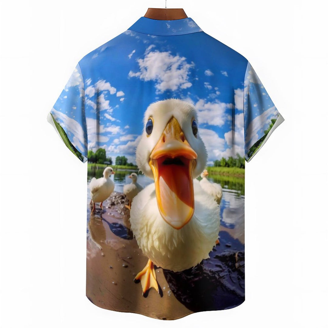 Men's Big Face Duck Print Casual Short Sleeve Shirt 2311000462