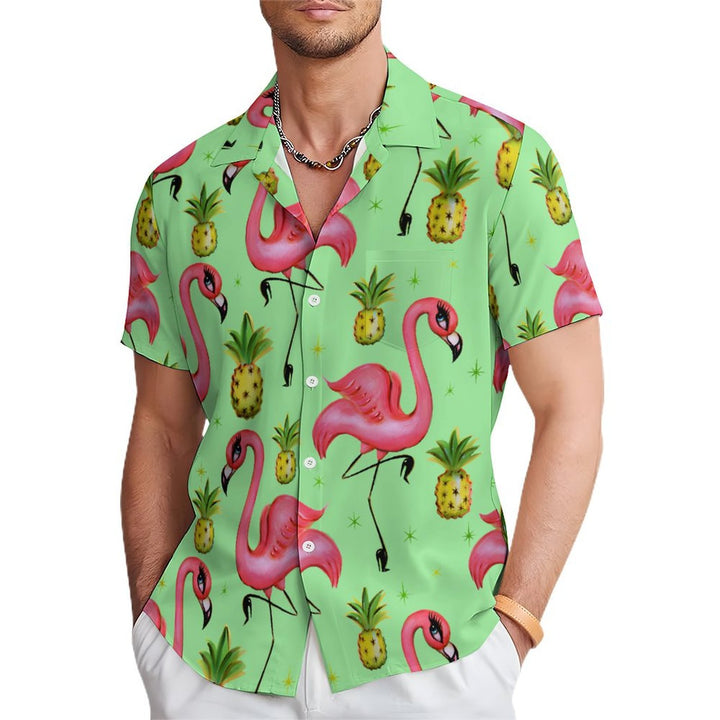 Men's Hawaiian Flamingo Casual Short Sleeve Shirt 2402000084