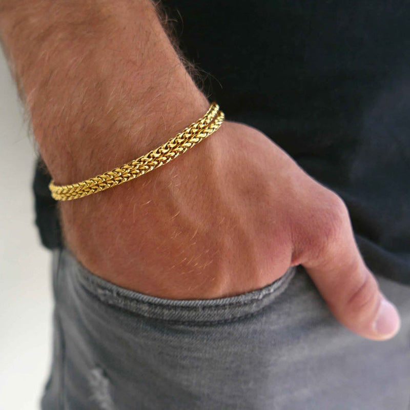 Double Layer 3mm Men's Cuff Bracelet 240200919