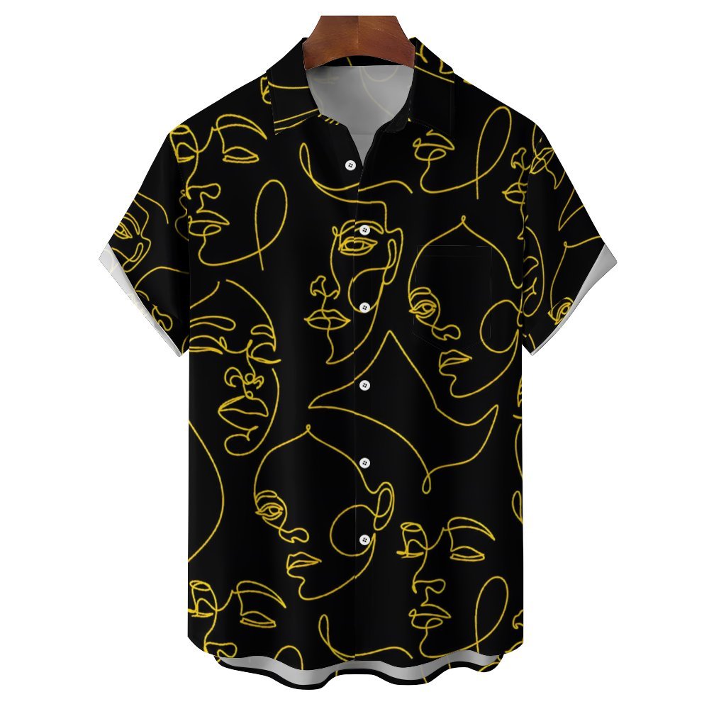 Men's Woman Face Line Art Casual Short Sleeve Shirt 2401000364