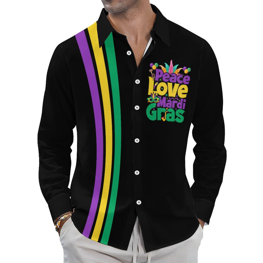 Men's Casual Mardi Gras Stripes Printed Long Sleeve Shirt 2312000209