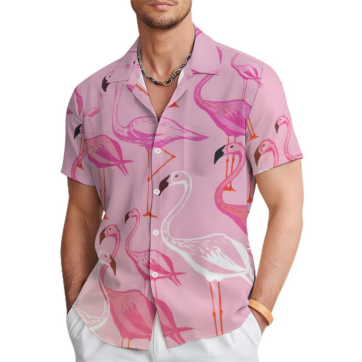 Men's Flamingo Pink Gradient Casual Short Sleeve Shirt 2402000063