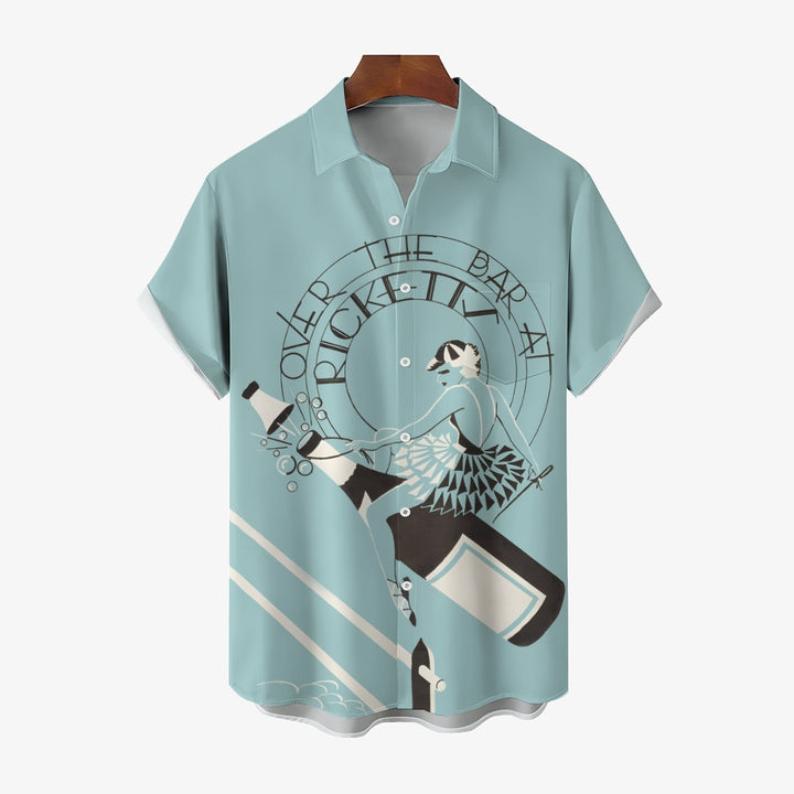 Men's Vintage Beer Girl Print Casual Short Sleeve Shirt  2403000201