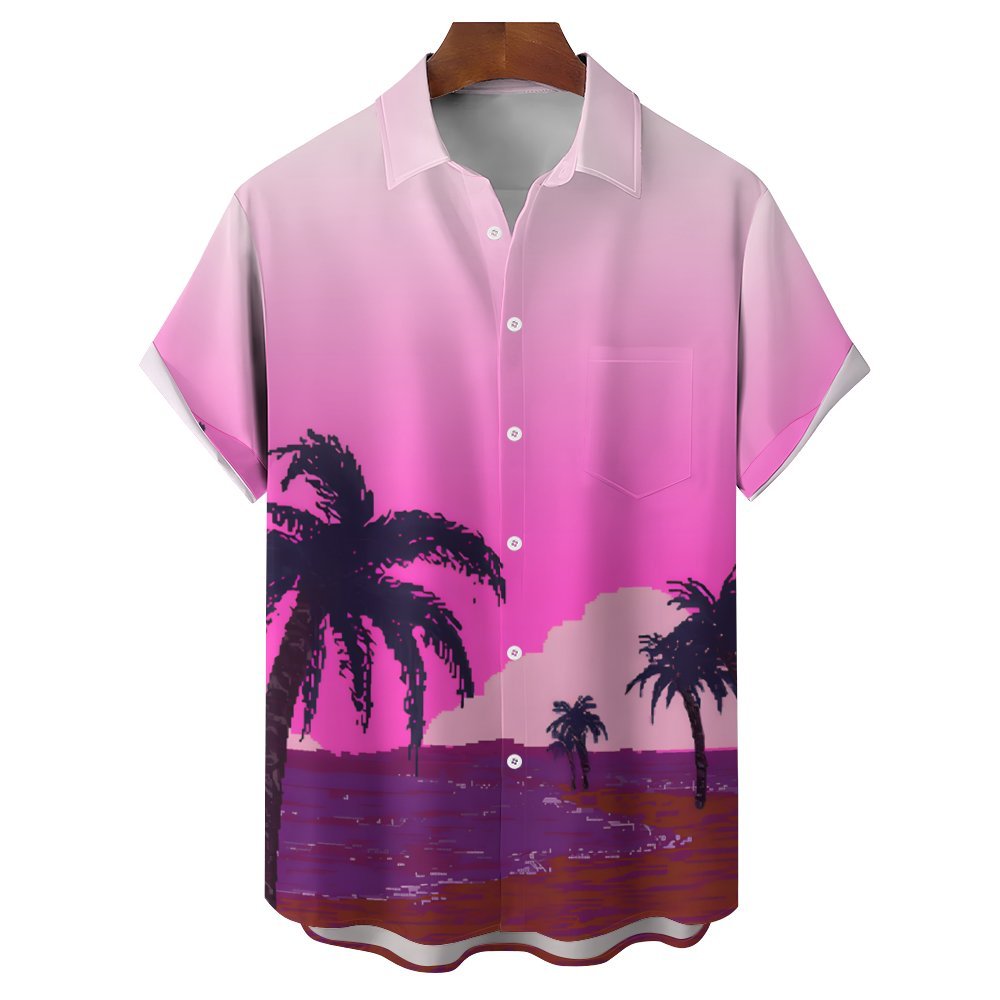 Men's Gradient Hawaiian Casual Short Sleeve Shirt 2401000403