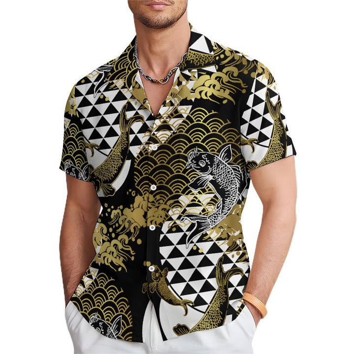 Ukiyo-E Goldfish Art Men's Casual Short Sleeve Shirt 2401000227