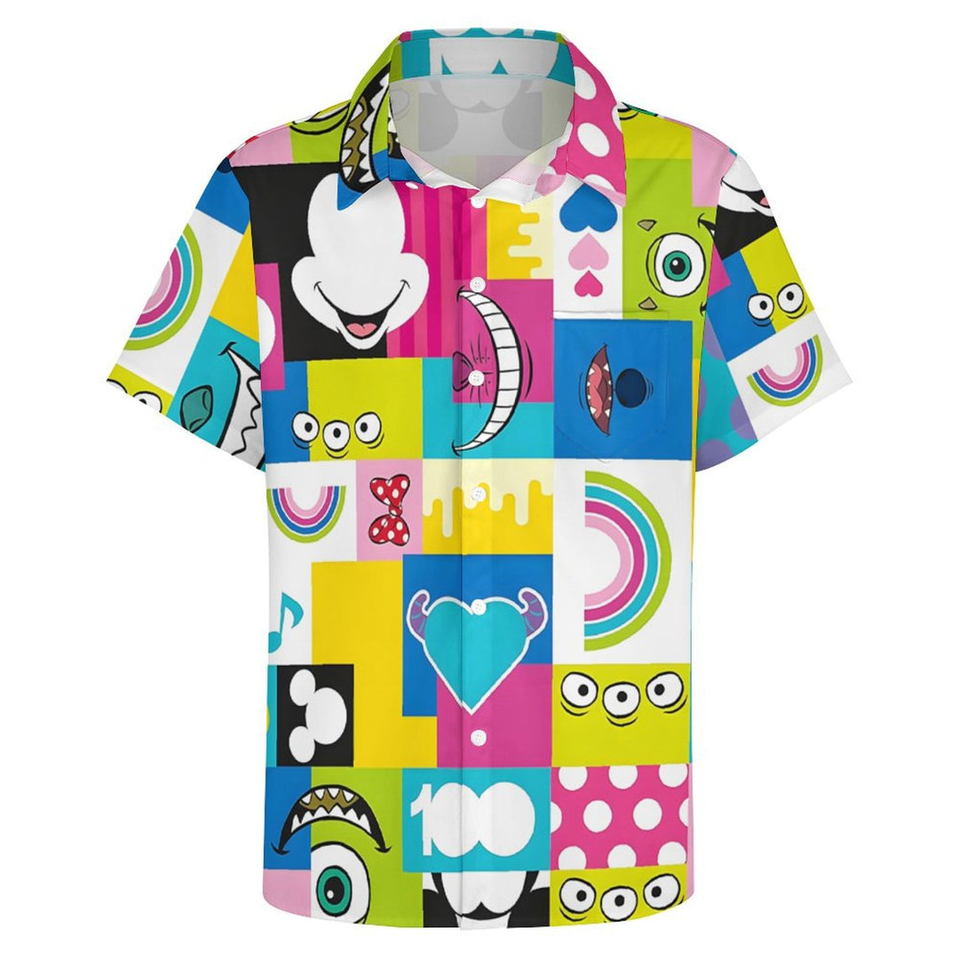 Cartoon Color Block Splicing Character Print Casual Short-Sleeved Shirt 2401000351