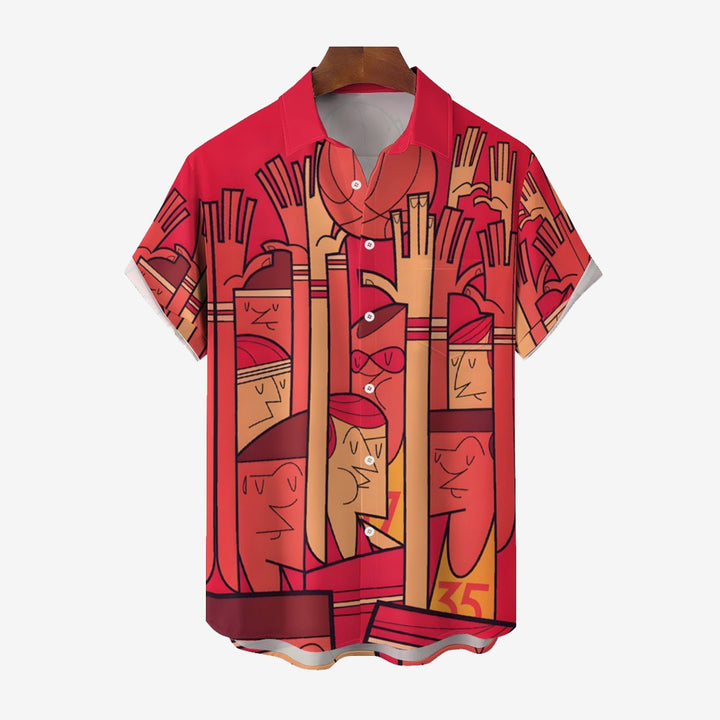 Basketball Themed Geometric Print Casual Short Sleeve Shirt 2402000198