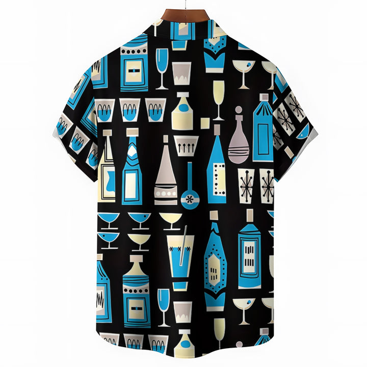Men's Wine Bottle Casual Short Sleeve Shirt 2403000166