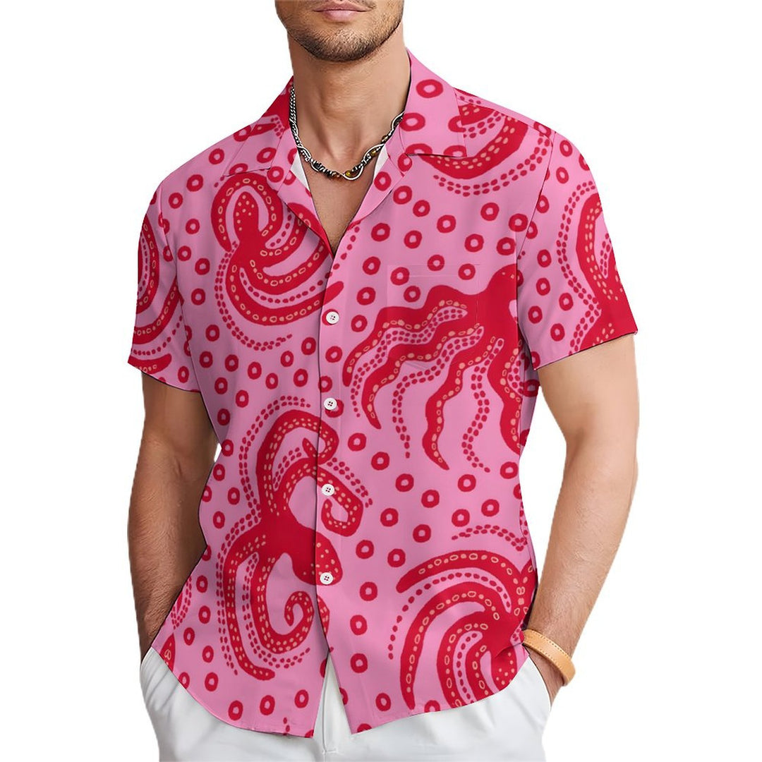 Octopus Pink Art Print Casual Short Sleeve Shirt 2402000093