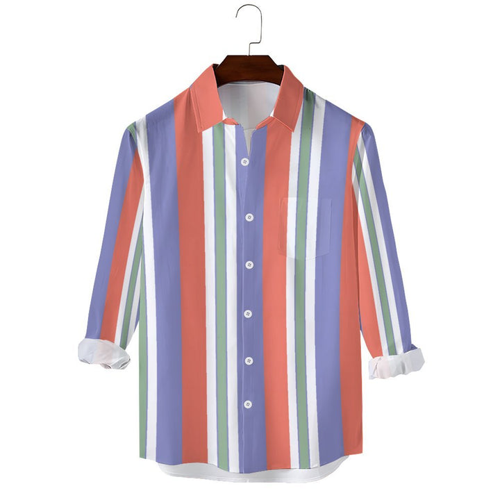 Men's Striped Casual Printed Long Sleeve Shirt 2402000115