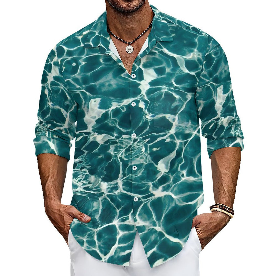 Men's Casual Water Ripples Printed Long Sleeve Shirt 2402000335