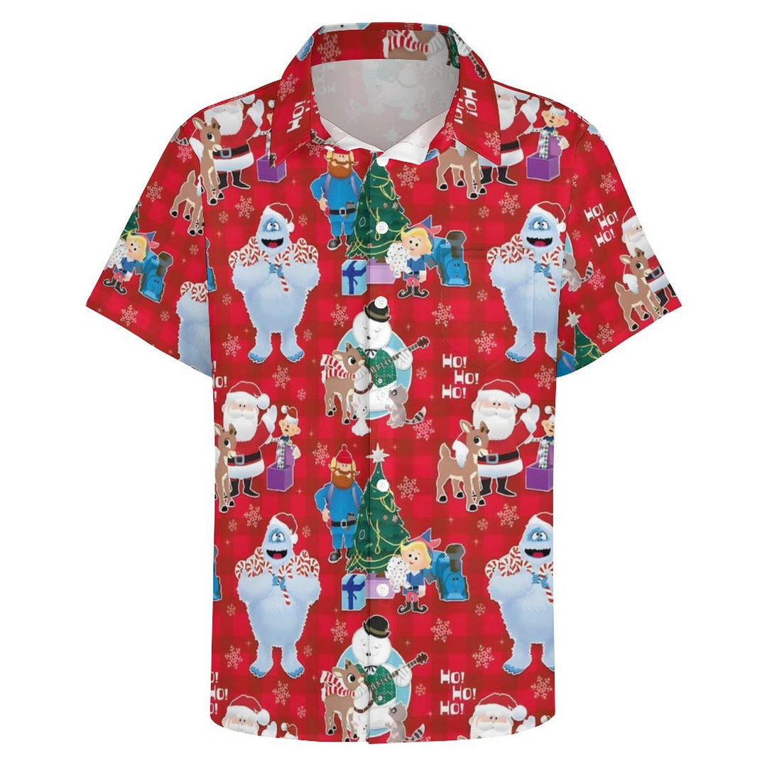 Christmas Holiday Red Men's Hawaiian Shirt Elk Cartoon Abominable Snow Monster Shirts 2311000185