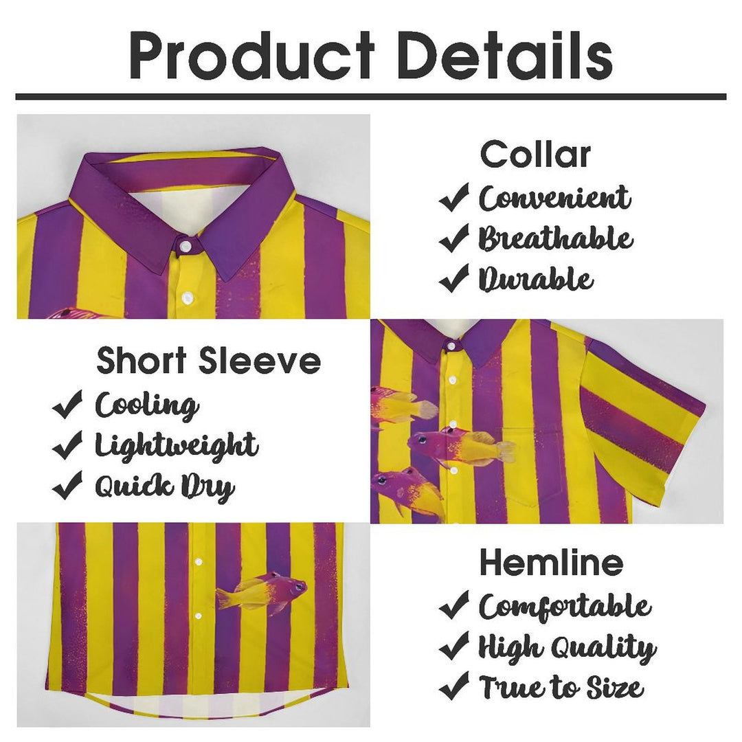 Men's Tropical Fish Stripes Casual Short Sleeve Shirt 2402000076