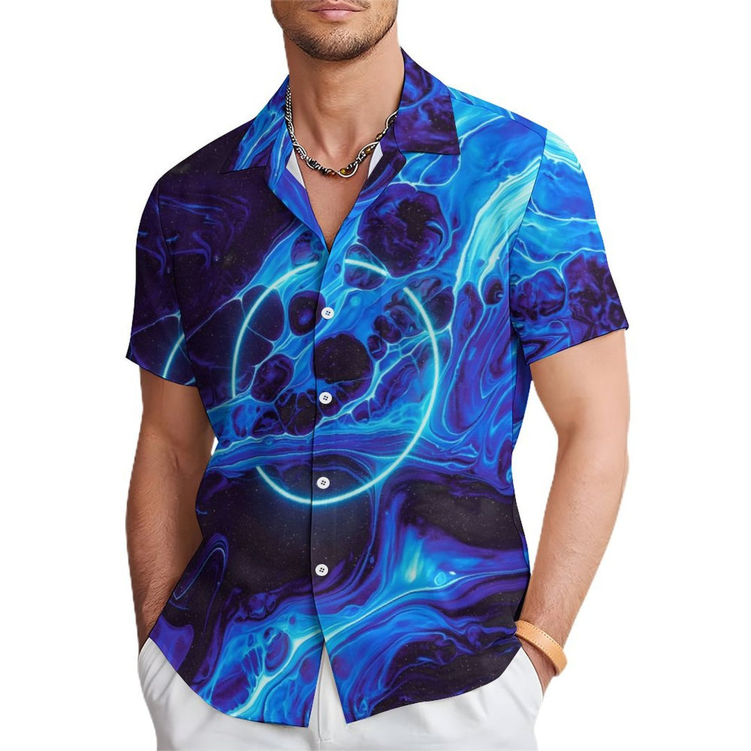 Men's Planet Art Casual Short Sleeve Shirt 2402000248
