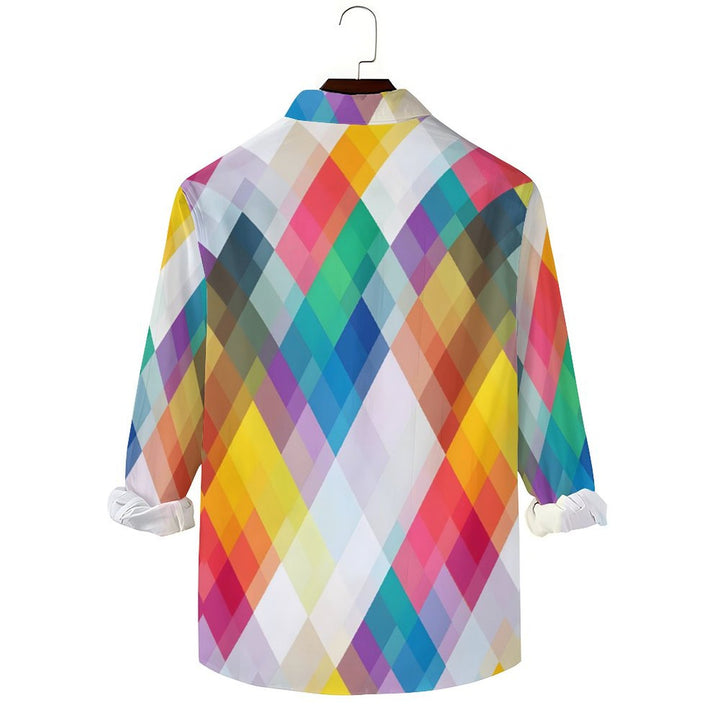 Geometric Rhombus Casual Printed Long Sleeve Shirt 2402000111