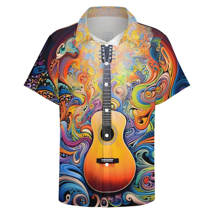 Men's Guitar Abstract Painting Casual Short Sleeve Shirt 2401000027