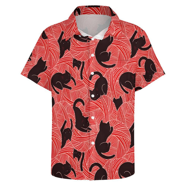Men's Cat Yarn Ball Casual Short Sleeve Shirt 2401000356