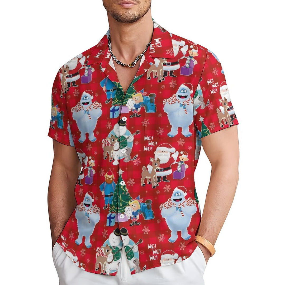 Christmas Holiday Red Men's Hawaiian Shirt Elk Cartoon Abominable Snow Monster Shirts 2311000185