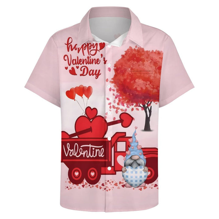 Men's Valentine's Day Gnome Heart Casual Short Sleeve Shirt 2401000009