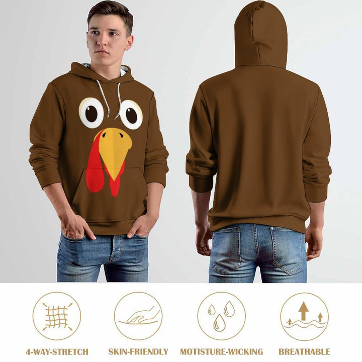 Unisex Hooded Thanksgiving Silly Turkey Face Print Sweatshirt 2311000160