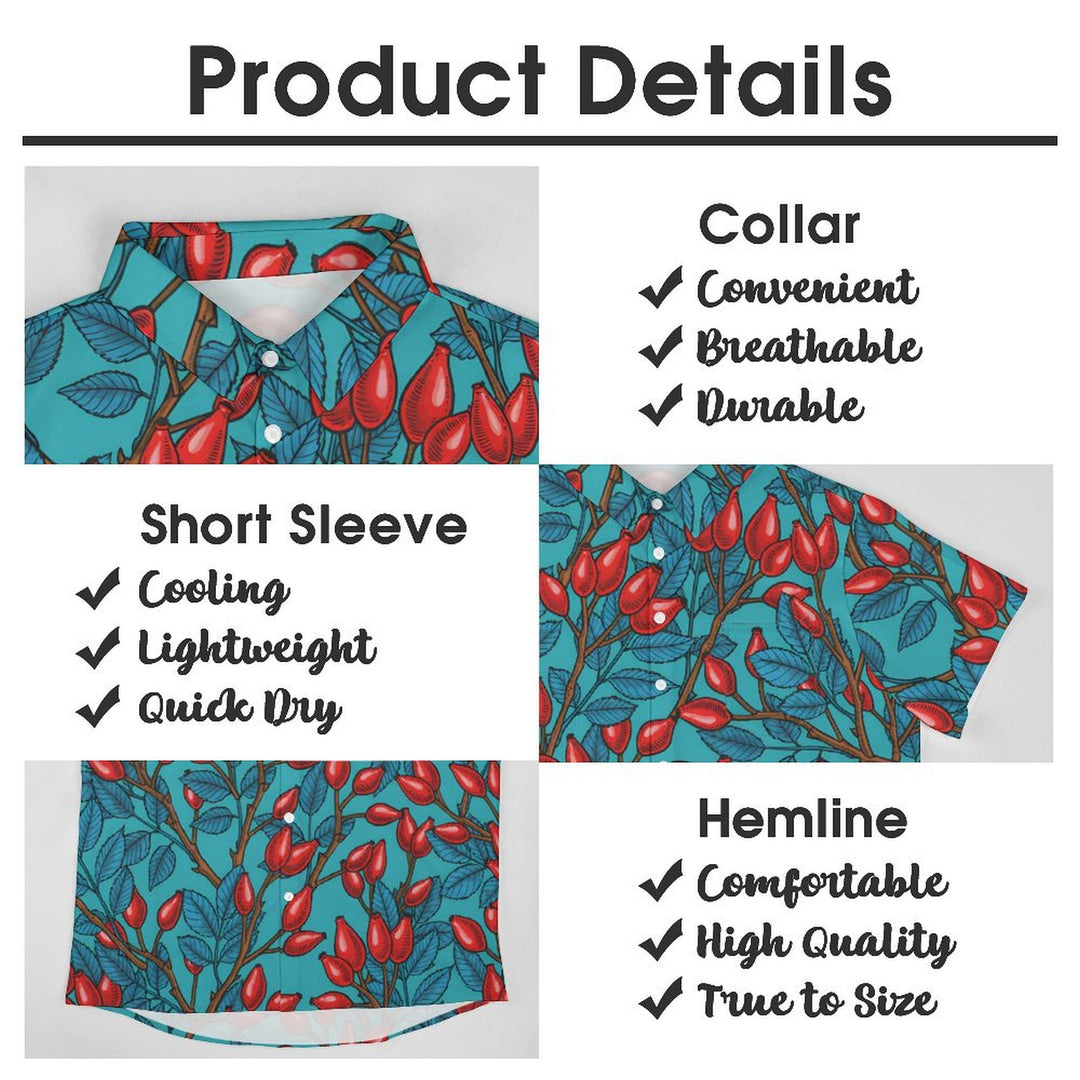 Rosehip Print  Men's Casual Short Sleeve Shirt 2402000015