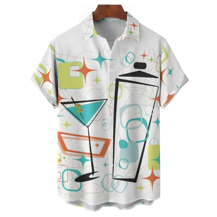 Men's Geometric Wine Vessel Casual Short Sleeved Shirt 2311000170