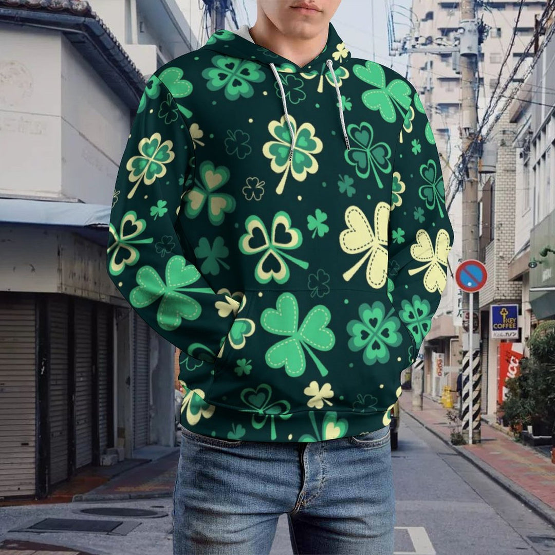 Unisex Hooded Clover Print Sweatshirt 2402000181