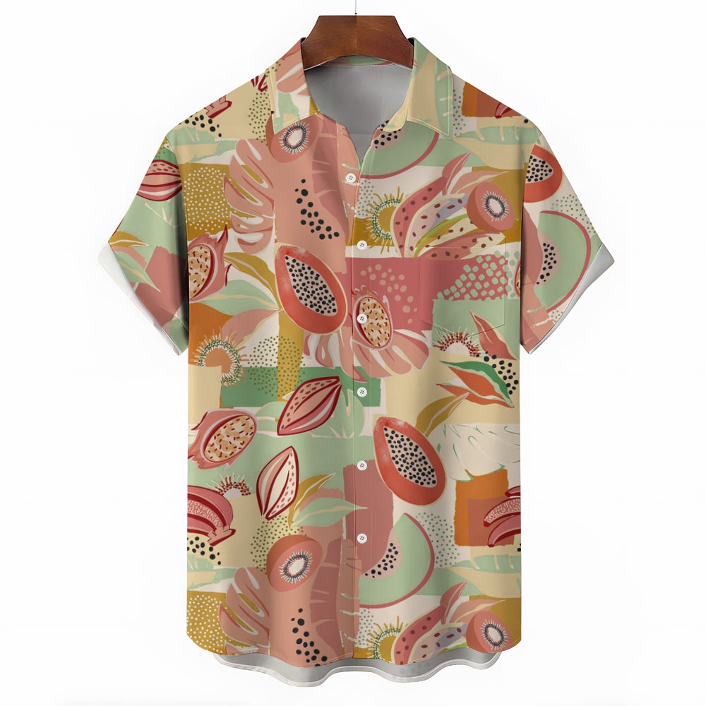 Fruit Geometric Collage Art Casual Short Sleeve Shirt 2403000038