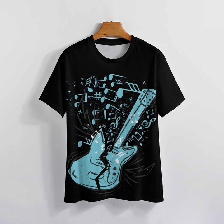 Men's Music Note Guitar Round Neck Casual T-Shirt 2403000270