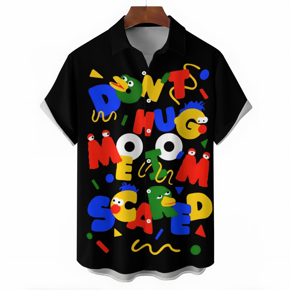 Men's Cartoon Letter Print Casual Short Sleeve Shirt 2403000334