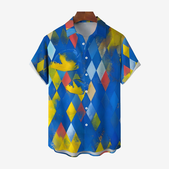 Men's Tropical Fish Rhombus Casual Short Sleeve Shirt 2402000075