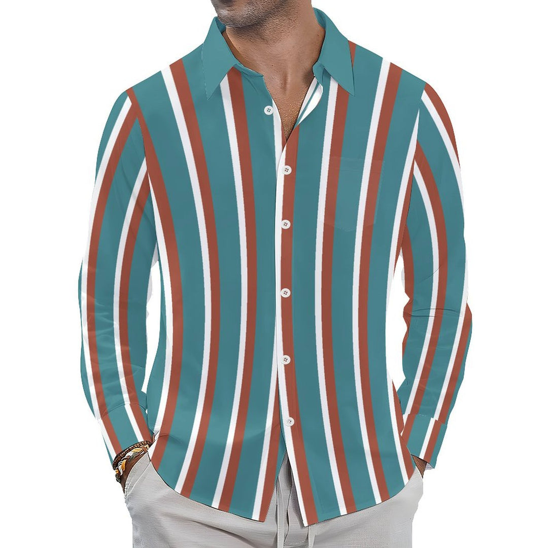 Men's Striped Contrast Casual Printed Long Sleeve Shirt 2402000114