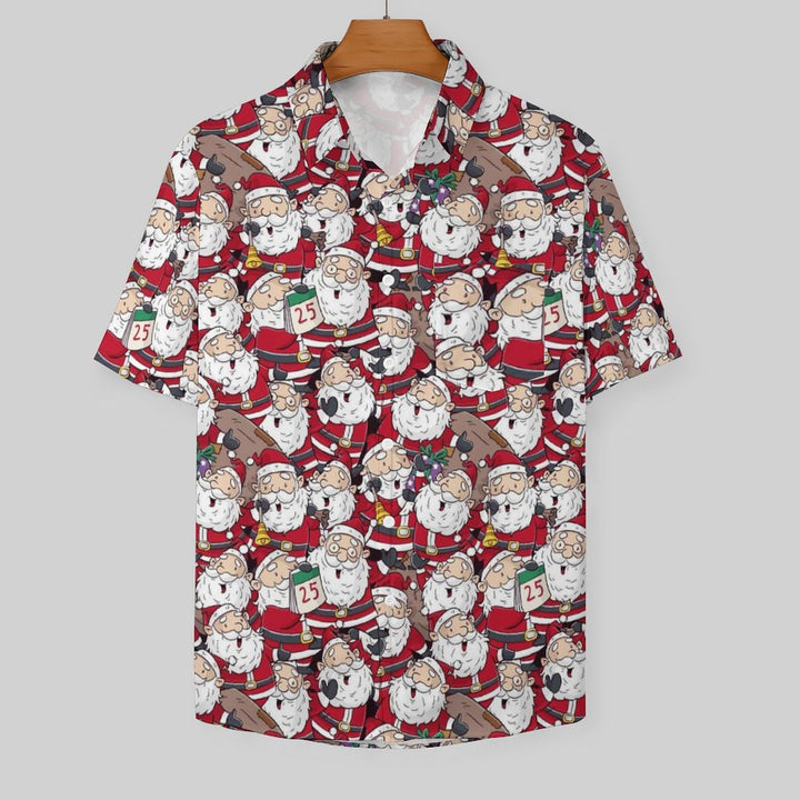 Christmas Themed Casual Printed Chest Pocket Short Sleeved Shirt 2309000537