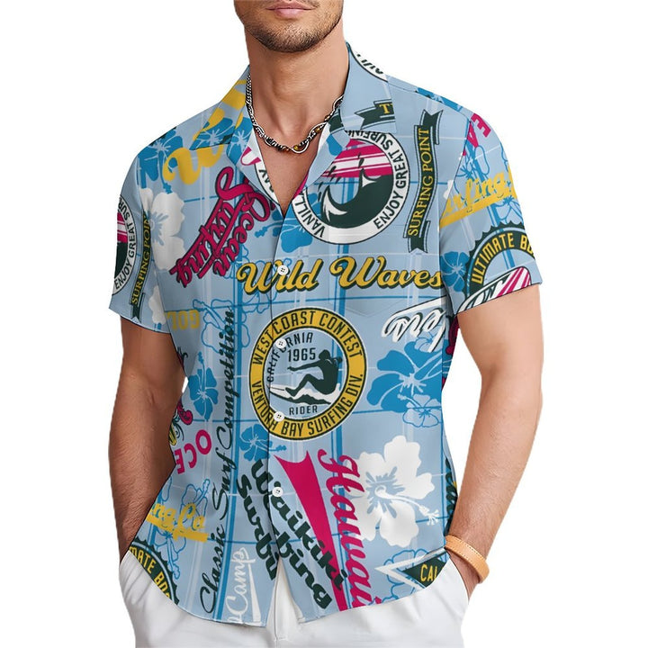 Men's Hawaiian Surfing Logo Casual Short Sleeve Shirt 2402000353