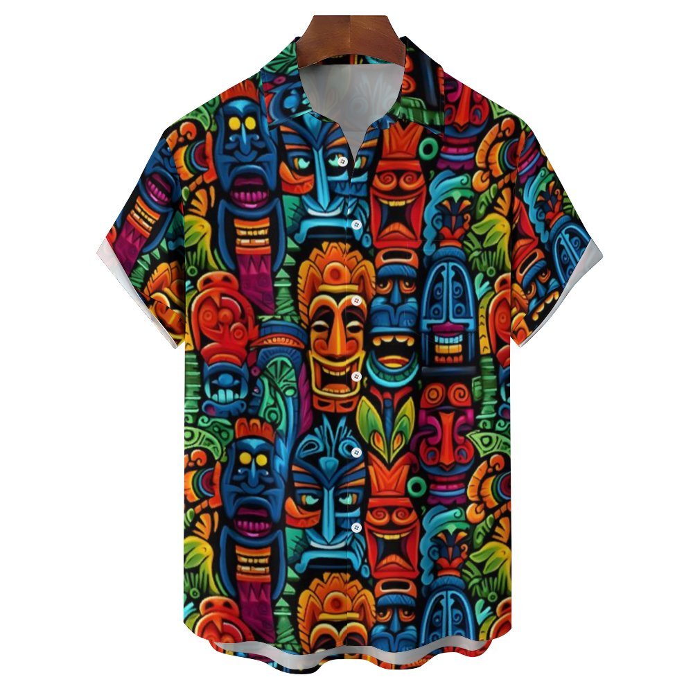 Men's Tiki Art Casual Short Sleeve Shirt 2312000241