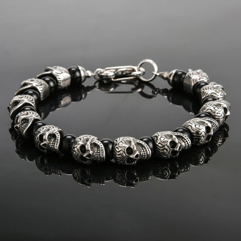 Stainless Steel Skull Bracelet High Quality Natural Stone Bracelet 200409007