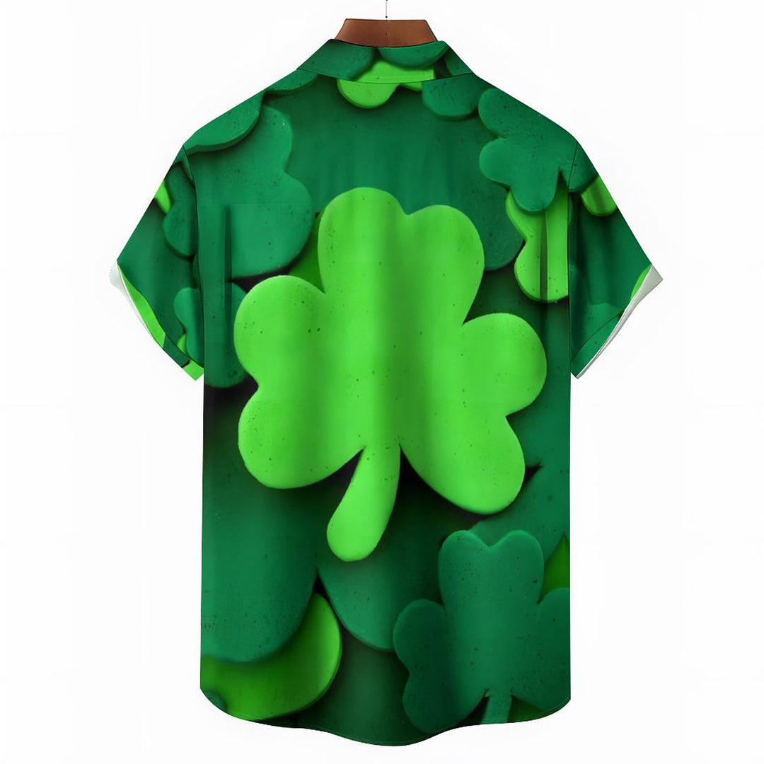 St. Patrick's Day 3D Shamrock Casual Short Sleeve Shirt 2312000483