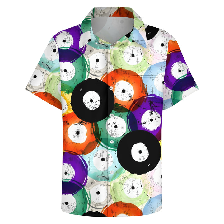 Men's Vinyl Records Casual Short Sleeve Shirt 2403000221